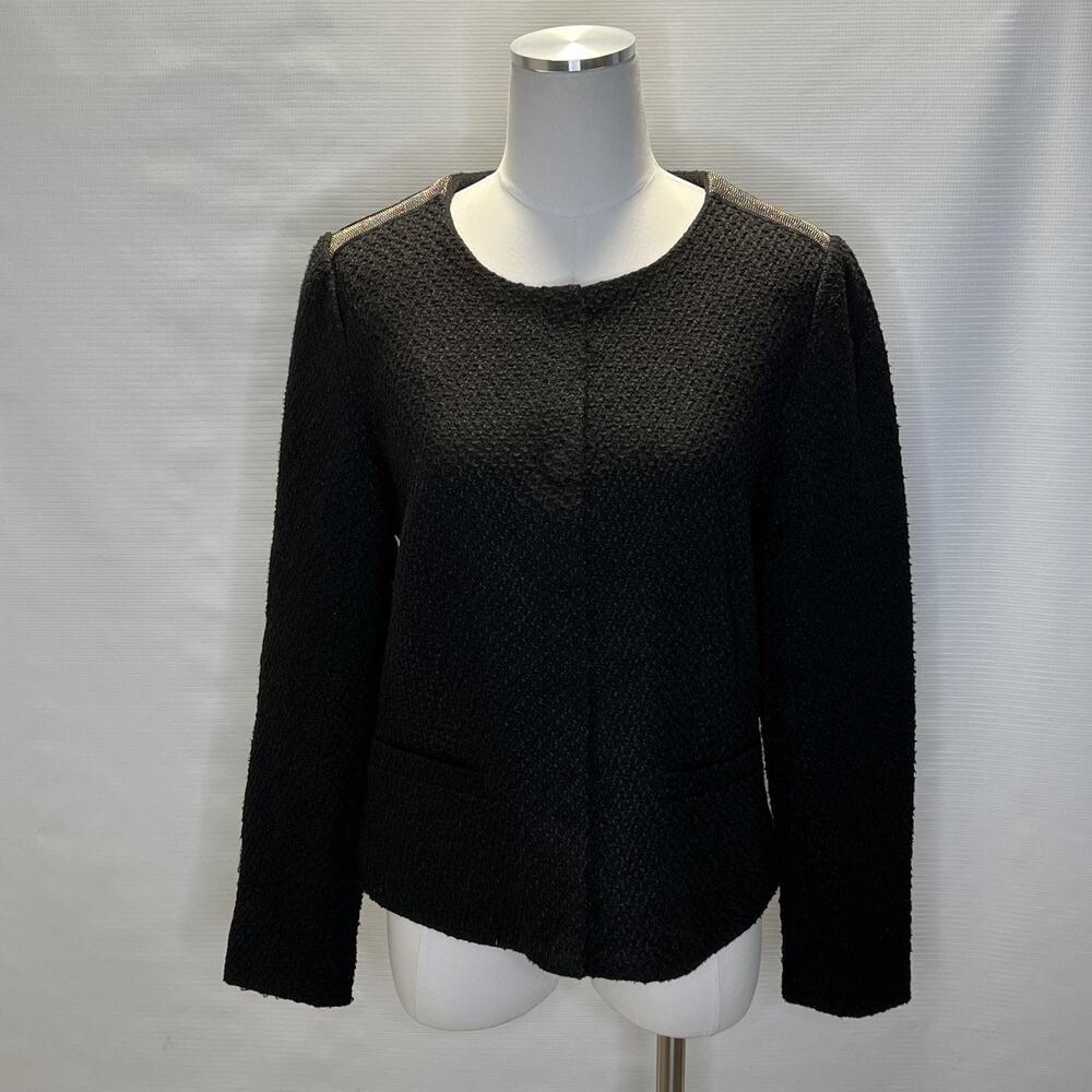 Bon'A Parte Jacket Womens 42 UK 16 Black Textured Lined Wool Blend Snap Front